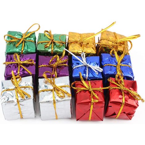 12 verschiedene Miniatur-Geschenkboxen, niedliche, glänzende, bunte Blatt-Quadratboxen für den Weihnachtsbaumschmuck, 2,5 cm x 2,5 cm (1/5)