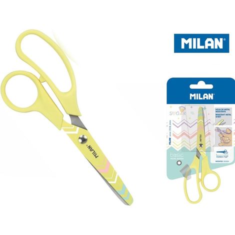 Ciseaux scolaires jaunes MILAN - Sûrs, en acier inoxydable