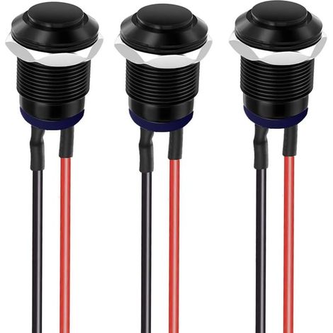 Botón pulsador autoblocante precableado IP65 de 3 piezas, de aleación de aluminio, 12 mm, 2 A, 12 V/24 V/125 V/250 V CA (cabezal hacia arriba). (1/5)