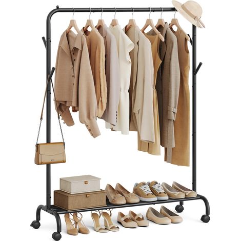 Portant à Vêtements avec roulettes, 1 Barre, Porte-Manteau, en Acier, Charge 50 kg, Largeur de 103,5 cm, Rangement Polyvalent, Noir HSR131B01 (1/5)