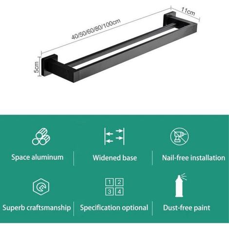 Porte-Serviettes - 2 Barres - Acier Inoxydable - Finition Noir Mat - 60 Cm - Salle De Bain (1/4)