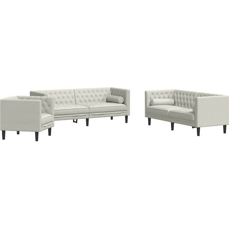 Maison Exclusive - Set Divani Chesterfield 3pz con Cuscini Crema Velluto