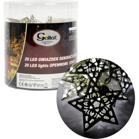 Luci natalizie a forma di stella in metallo argentato per albero di Natale - 20 LED, alimentazione a batteria, lunghezza 2,85 metri (1/4)