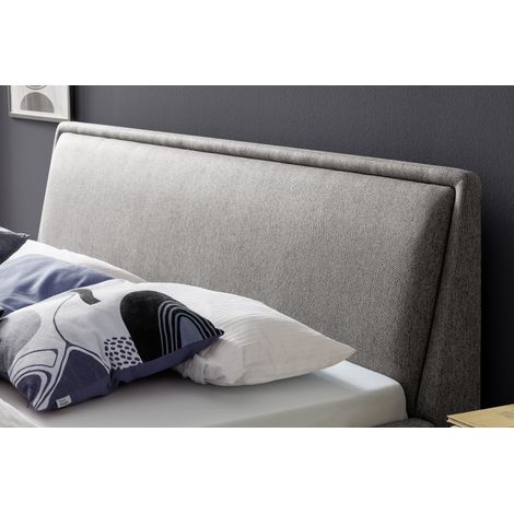 Meise Möbel Polsterbett Frieda 140x200 cm Bettgestell Kopfteil glatt Webstoff Grau Holzfuß eichefarbig (1/5)