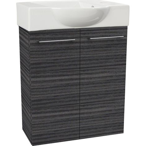 Fackelmann B. PERFEKT SBC Gäste-WC Set 2 Teile – Waschtischunterschrank in Holz Anthrazit mit Waschbecken aus Keramik – Waschbeckenunterschrank schmal – 2 Türen – Hahnloch rechts – 55 cm breit"-"90116 (1/2)
