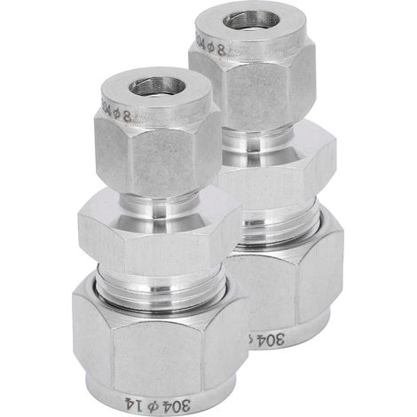 2 adaptateurs de raccord de tube à compression en acier inoxydable, connecteur à double virole droit Ф8-Ф14 (1/5)