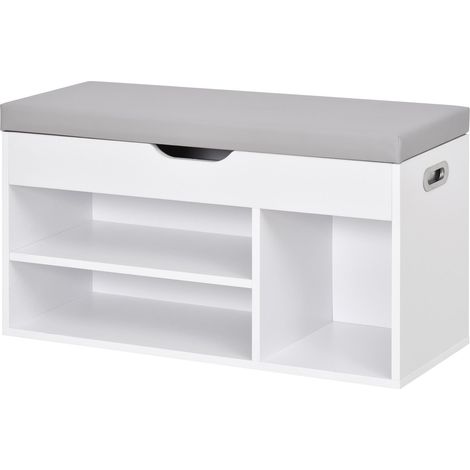 Mobile Scarpiera con Panca 80x30x43 cm in MDF Bianca (1/5)