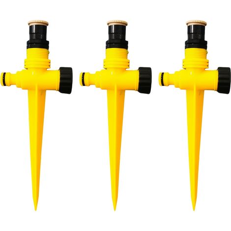 Lot de 3 arroseurs de jardin automatiques rotatifs à 360° : jet puissant et uniforme, idéal pour l'irrigation des jardins.