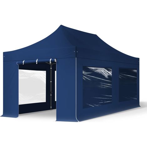 3x6m gazebo pieghevole con laterali (finestre panoramiche), PREMIUM acciaio, blu scuro (1/5)