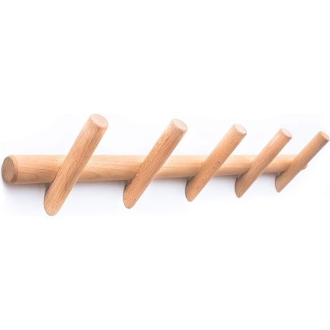 BEBUSINGOTO Perchero de pared moderno para abrigos y sombreros - 5 ganchos, hermoso perchero de madera con pinzas para la entrada - Perchero de madera para dormitorio y baño - Duradero, fácil de monta (1/5)