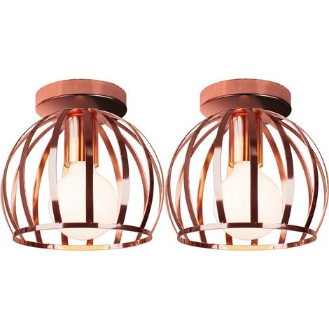 Deckenleuchte Rosegold Vintage Runden Deckenlampe mit Ø19cm Drahtkäfig Semi-Flush Mount Licht E27 Lampenfassung für Esszimmer Schlafzimmer Loft Bar Café 2PCS