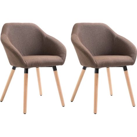 Chaise avec accoudoirs tissu marron et pieds bois clair Packie - Lot de 2 (1/5)