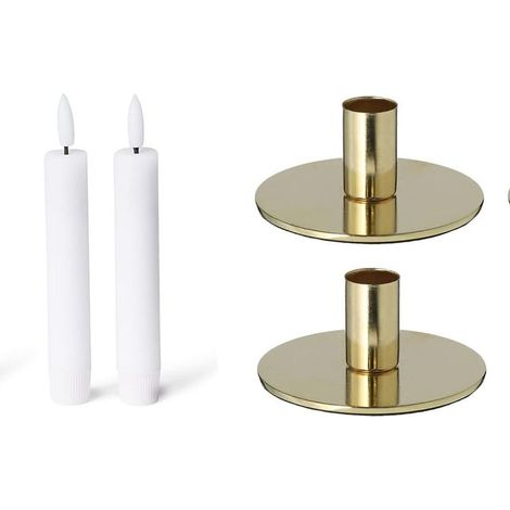 Ensemble de 2 bougeoirs ronds métal doré 10 x 5 cm avec bougies LED