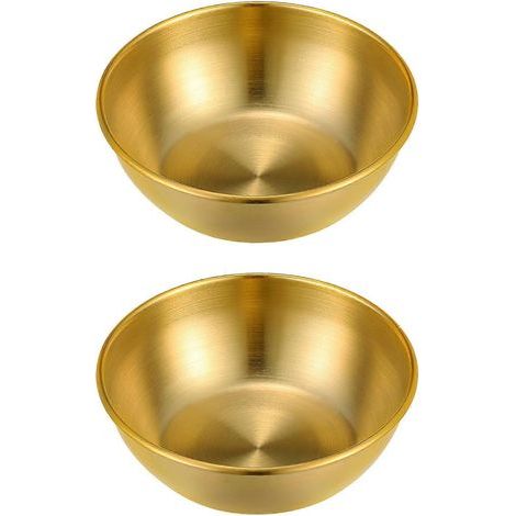 Hemoton Lot de 4 coupelles à sauce en acier inoxydable, bols à trempette ronds, soucoupes, assiettes à apéritif pour restaurant et maison (doré) (1/3)