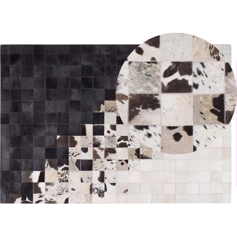 Alfombra de piel blanca y negra rectangular 140 x 200 cm artesanal patchwork moderno Kemah