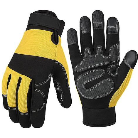 une Paire De Gants De Travail De Jardin Xl Jaunes Rsistants Aux Pines, Flexibles, En Cuir Robuste, Comptences De Mcanicien, Respirants, Gants De C (1/5)