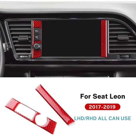 (Carbone rouge) Véritable autocollant en fibre de carbone souple, compatible avec les garnitures de commandes centrales, les cadres latéraux et les accessoires intérieurs de la Seat Leon MK3 (2017-201 (1/4)