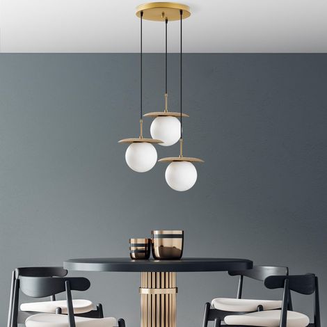 Élégant lustre doré, hauteur réglable 45-110 cm, corps en métal, 55 x 55 x 110 cm, 3 douilles E27, pour les espaces de vie modernes, indice IP20 (1/5)