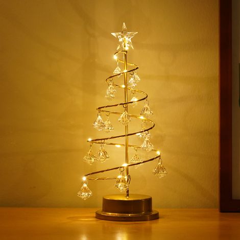 Veilleuse sapin de Noël à piles, blanc chaud, pampilles en cristal, décoration élégante, veilleuse d'ambiance. (1/5)
