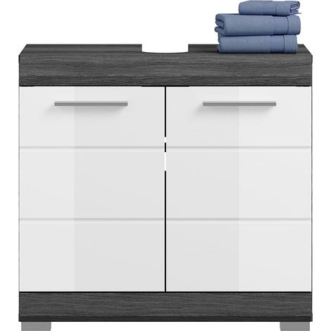 Badezimmermöbel Set 2-teilig modern in Hochglanz weiß mit grau SIROCO-158 (1/5)