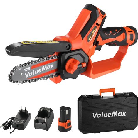Mini Tronconneuse a Batterie 4 Pouces 12V Tronçonneuse Électrique Sans Fil Portable et 2 2000mAh Batteries pour les Branches d'arbres, l'élagage le Jardin (1/5)
