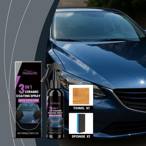 Nano-coating spray for cars, waterproof, stain-resistant, and oil-resistant, three-in-one maintenance and polishing -- 100ml1 + orange square towel1 + blue square sponge1