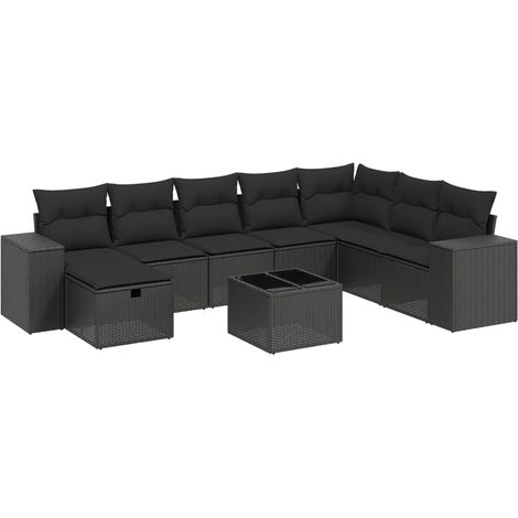 Set Divani da Giardino 9 pz con Cuscini Nero in Polyrattan vidaXL (1/4)