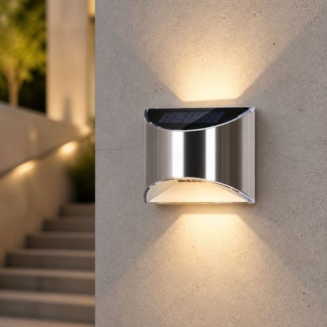 Applique Murale Extérieure Solaire LED Inox, Luminaire Déco Jardin & Escalier, Éclairage Automatique Chaud Sans Fil (1/4)
