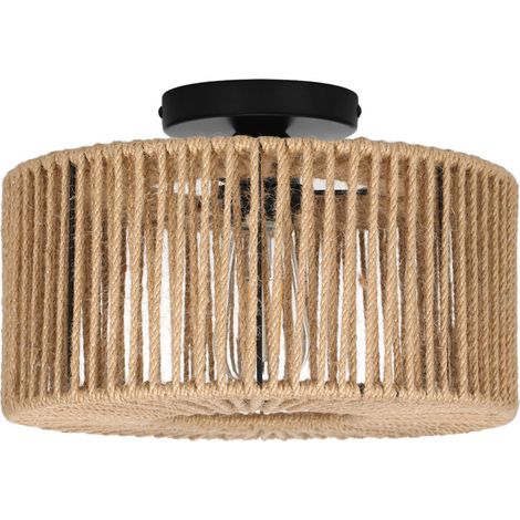 Lampes rondes tissées en rotin de style rétro, foyer, éclairage de couloir, plafonniers, abat-jour en rotin sans ampoules, Noir & Jaune Lin, E27