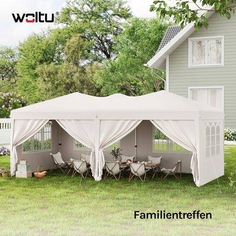 WOLTU Pavillon Faltpavillon mit 6 Seitenwänden, Pop Up Gartenpavillon mit Tragetasche UV-Schutz, höhenverstellbarer wetterfest für Outdoor Party Garten Camping, 3x6m, Beige