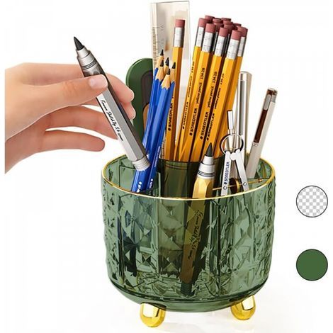 Portapenne da scrivania verde scuro, 12,2 x 12,2 x 10,8 cm, contenitore girevole a 360°, grazioso accessorio da scrivania. (2 pezzi) (1/5)