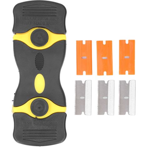 Lot de 2 grattoirs 2-en-1 ABS avec lames en métal et plastique, nettoyage efficace (Noir et Jaune) (1/5)
