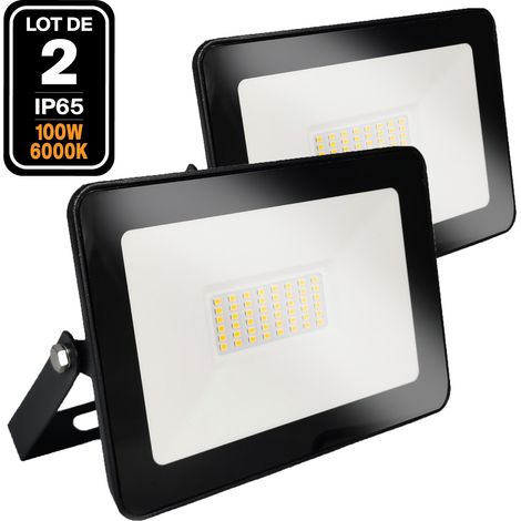 Europalamp – Lot de 2 projecteurs LED 100W – Lumière blanche froide 6500K – Indice de protection IP65 – Durée de vie 50 000 heures – Éclairage extérieur étanche