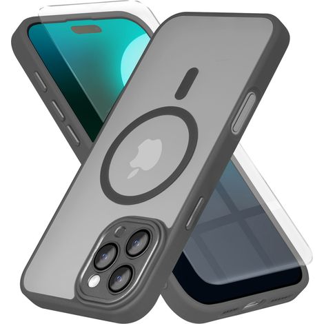 Custodia per iPhone 16 Pro Max, compatibile con MagSafe, finitura opaca, colore grigio + pellicola protettiva per lo schermo. (1/5)