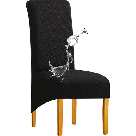 Housses de Chaise 4pcs Diamond Lattice Stretch Imperméable XL Noir (1/5)