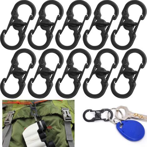 10 Pièces Forme S Mousquetons Crochet Mousqueton Mousqueton en Métal Mini Mousqueton Forme S Mousquetons S Bague Mousqueton Noir en Acier Inoxydable pour Voyages Camping Randonnée Pêche noir (1/5)