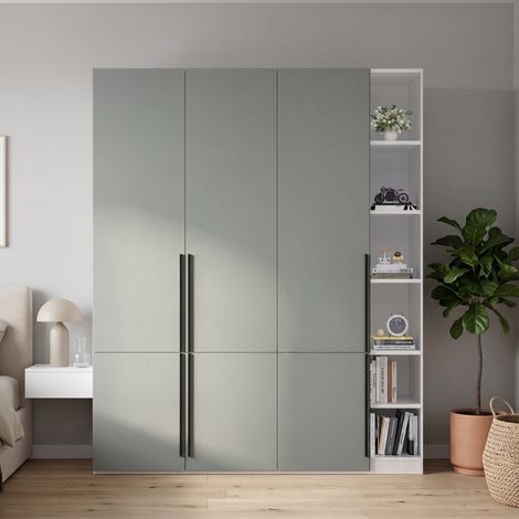 Armoire chambre 160x50x200 cm, avec penderie et étagères, avec 14 compartiments et 1 porte-pantalon, en MDF, Gris (1/5)