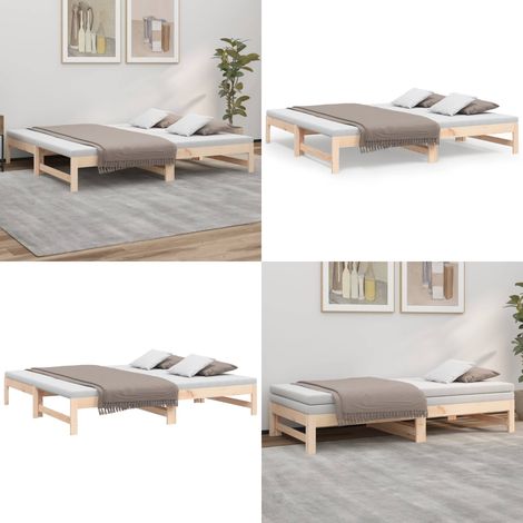 Tagesbett Ausziehbar 2x(75x190) cm Massivholz Kiefer - Holzbett - Kiefernholz - Gästebett - Schlafsofa - Ausziehbett - Home & Living