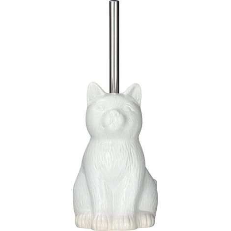 WENKO Spazzola WC originale Gatto, Spazzola WC in silicone nero, ceramica, 14x22x17 cm, Bianco