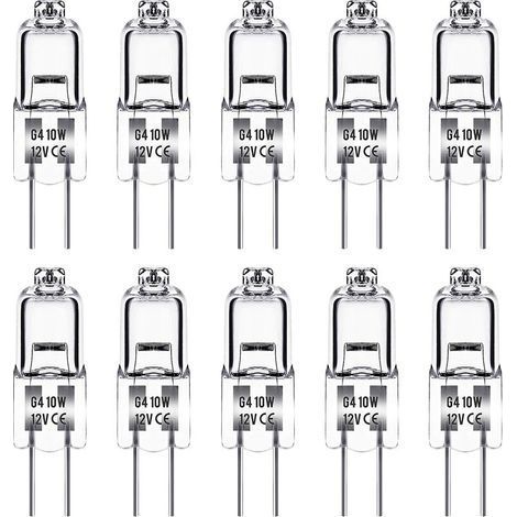 Ampoule Halogene G4, Ampoule G4 12V 10W, blanc chaud 3000K, 150LM, Intensité Variable, LampeHalogene G4, Lampe à Capsule Transparente, paquet de 10 (1/5)