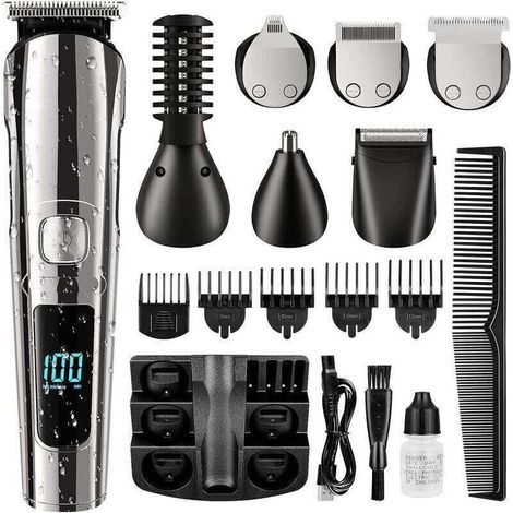 Tondeuse Cheveux Hommes, 11-en-1 Tondeuse Barbe et Cheveux Professionnel, Sans Fil Rasoir Électrique, Tondeuse Corps de Précision pour Nez, Écran LCD, Sabot Ajustable, Imperméable (1/4)