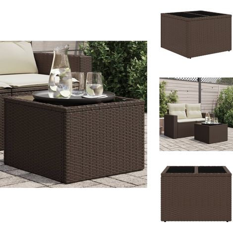 Table de jardin dessus en verre brun 55x55x37 cm résine tressée - Table De Jardin - Tables De Jardin - Table D'extérieur - Table De Patio (1/5)