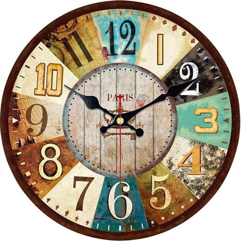 Horloge Bois Vintage Murale 30CM (1/5)