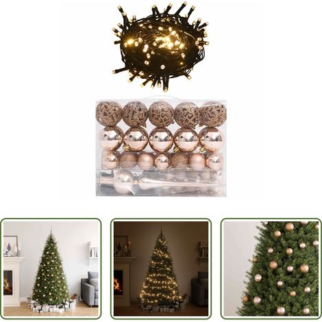 Décoration de Noël - Set de boules de Noël avec pic et 150 LED 60 pcs Doré rose (1/5)