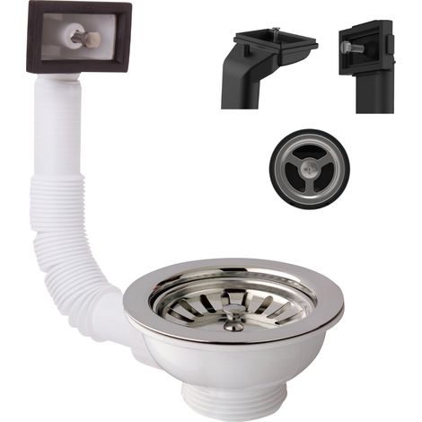 Schläfer 439410  Piletta Universale per Lavelli in Acciaio con Troppopieno Rettangolare e Tondo, Design Tipo Basket, Foro Lavello Ø 90mm, Uscita da 1 1/2", Pilettone Standard in Inox con Vite e Cestel (1/5)