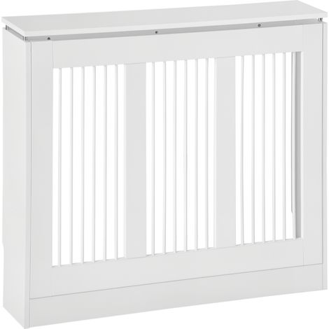 Cache-radiateur blanc 90x18x84 cm en MDF avec étagère verticale design, décoration intérieure sobre pour salon pratique et fonctionnel