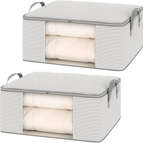 2 Pièces 55 x 35 x 25cm Sac de Rangement Vetement, Housse de Rangement Couette, Rangements de Vêtements, Sac de Rangements Pliable pour Vêtement, pour Oreillers, Serviettes, Couvertures (1/5)