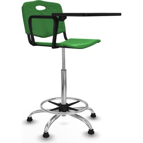 Taburete Robledo giratorio plástico verde brazo con pala diestros base cromada topes