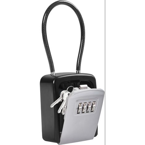 Boîte à Clés Suspendue Portable Câble Métallique Boite a Clef Sécurité Combinaison 4 Chiffres Boîte Rangement Clé Étanche Extérieure Capacité 5 Clés (1/5)