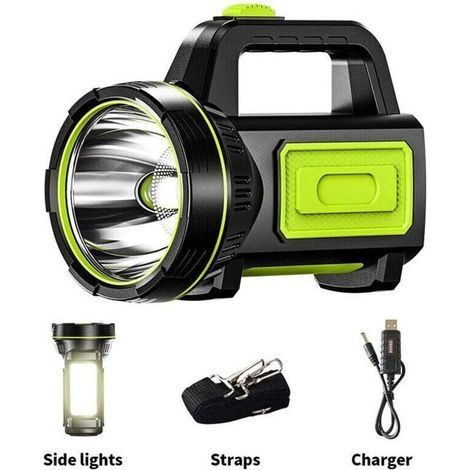Powerful mAh USB rechargeable LED flashlight with side light, waterproof flashlight for emergency hiking, camping hunting (with side light). (1/4)